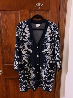 TUCKERNUCK Indigo Reflection Knit Jacquard Liv Cardigan Sweater NWOT Sz S